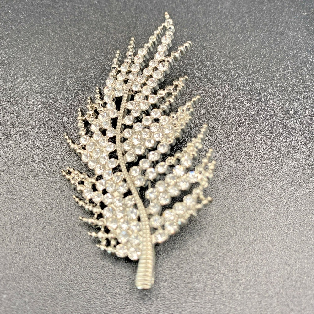Unsigned Silver Tone Brooch Vintage Clear Rhinestone 3 Inch